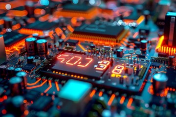 Obraz premium 5G test equipment top view representing signal strength and network testing digital binary as object Tetradic color scheme