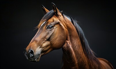 Naklejka premium Close Up of Horse on Black Background