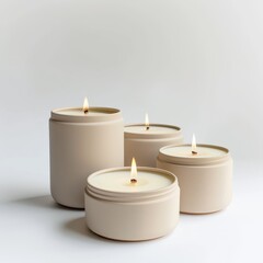 Candle mockup with copyspace in soft beige background for spa and relax themes. Ideal for advertising, product display, and design inspiration.