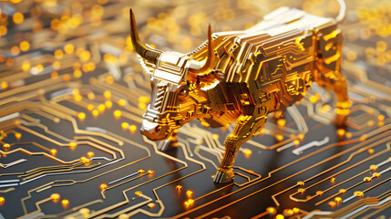 Bear statue illustration made in solid gold, financial market, white background