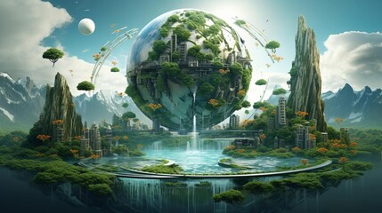 A digital artwork showing the fusion of nature and technology