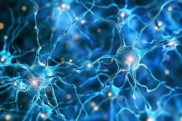 Obraz premium Microscopic image of nerve cells and their connections