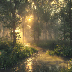 Immersive Forest Landscape for Tranquil Meditation and Mental Clarity