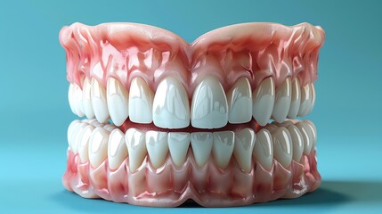 Detailed Illustration of Healthy Human Teeth Set Against a Vibrant Blue Background