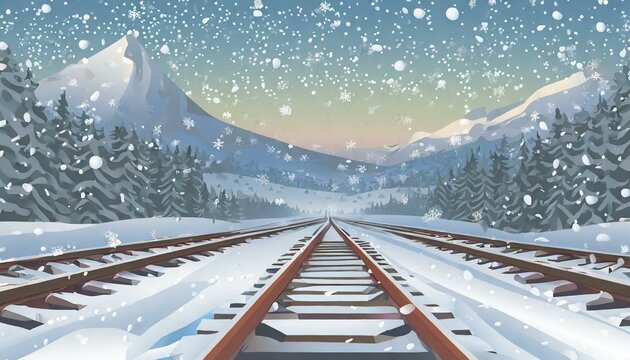 train tracks in the snowy mountains 