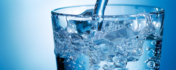 Close up the pouring purified fresh drink water