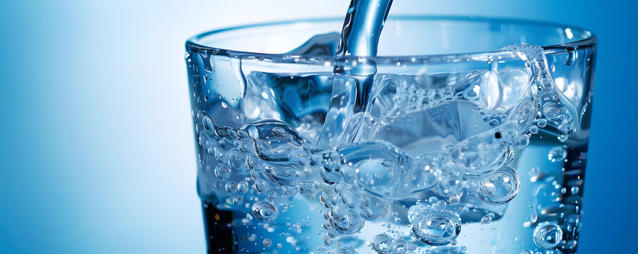 Close up the pouring purified fresh drink water