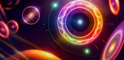 An abstract depiction of a vibrant galaxy, with swirling nebulae and glowing stars against a dark, mysterious backdrop