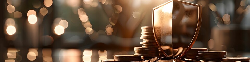 Sleek shield with coins insurance financial security
