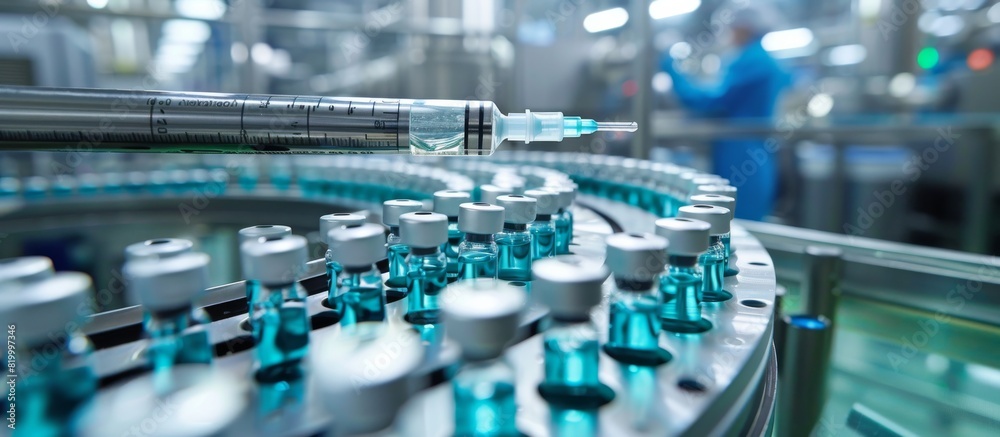 Poster pharmaceutical manufacturing process involves utilizing high precision equipment and advanced techno