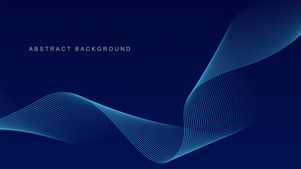 Abstract glowing wave lines on dark blue background. Dynamic wave pattern. Modern flowing wavy lines. Futuristic technology concept. Suit for banner, poster, cover, brochure, flyer, website