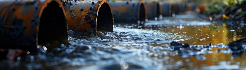 Fototapeta premium Illustrate how contaminated water sources negatively impact local populations.