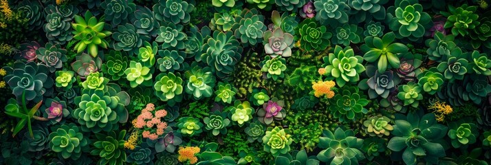 A variety of colorful and textured succulents densely packed in a garden. - Powered by Adobe