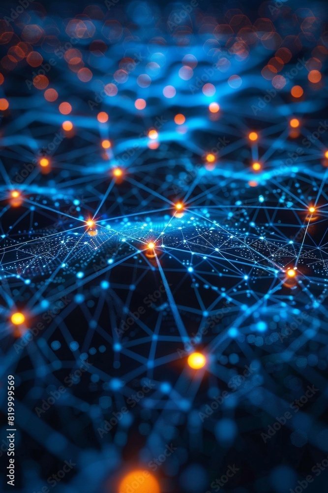 Poster Detailed image of a three-dimensional projection displaying an interconnected global network of supply chain routes and nodes