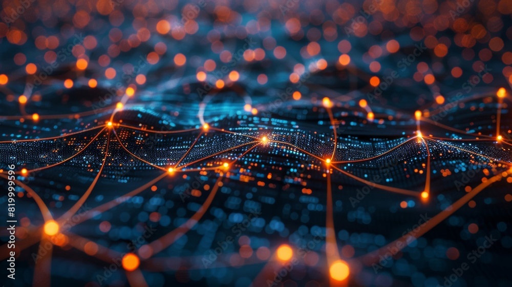 Poster macro graph of a three-dimensional holographic projection illustrating a complex worldwide logistics