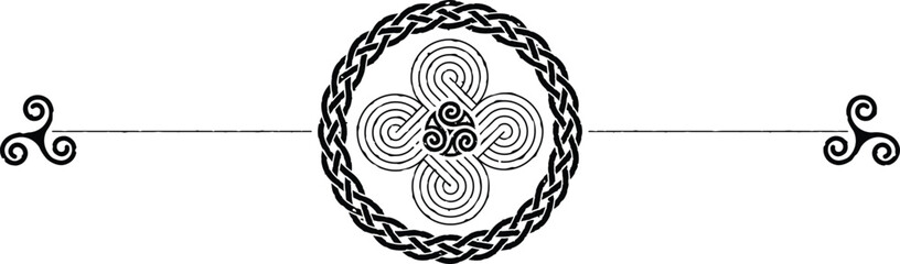 Grunge Viking Header with Ring, Knot, Triskeles, Celtic Triskele Swirl Knot