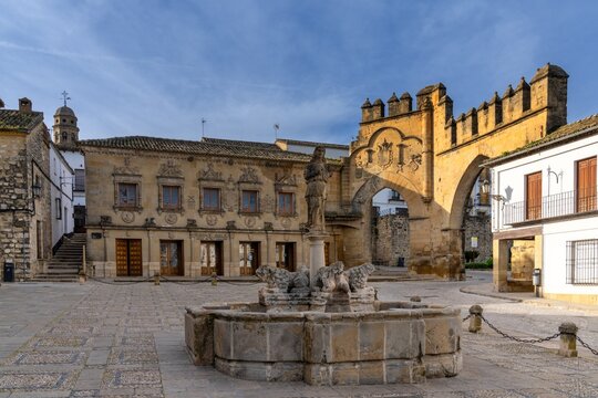 view of the Plaza del Populo Square in downtown Baeza in Andalusia