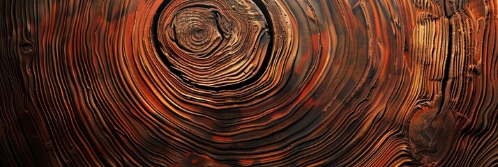 Close-up of swirling wood patterns enhanced by rich dark tones and intricate textures.