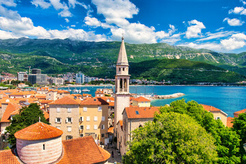 adriatic coast, adriatic sea, architecture, belfry, bell tower, belltower, budva, budva old town, budva riviera, building, cathedral, church, citadel, city, cityscape, coast, crna gora, defensive wall