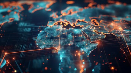 Fototapeta premium World map global technology, digital information network