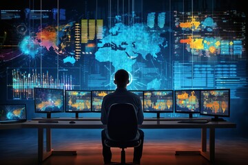 A technician monitoring advanced digital analytics