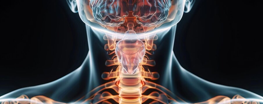 A clear Xray visualization of the thyroid gland, which controls metabolism and energy production, highlighting its position at the base of the neck