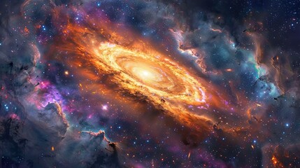 A galaxy, showing a bright center with swirling arms of stars and dust.