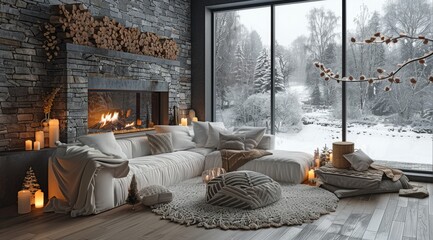 Living Room With Furniture and Fireplace