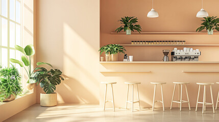 Coffee shop minimalist decorrate plant ,3d render design