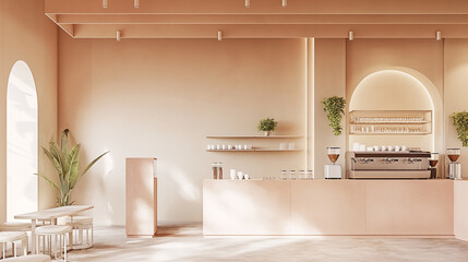 Coffee shop minimal coffee machine courter bar ,3d render design
