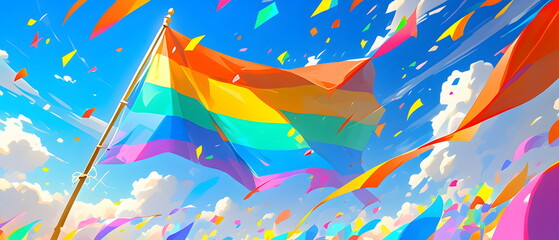 LGBTIQ+ Happy Pride Month and Day , history and traditions of Pride festivity, milestones related to the most important LGBTIQ+ community, watercolor background, party illustration