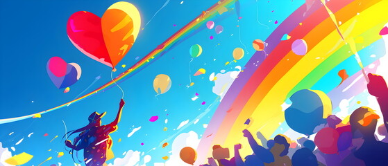 Fototapeta premium LGBTIQ+ Happy Pride Month and Day , history and traditions of Pride festivity, milestones related to the most important LGBTIQ+ community, watercolor background, party illustration