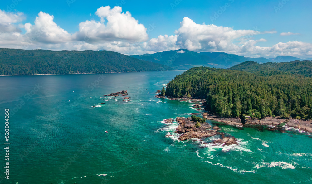 Wall mural aerial view of the west coast of pacific ocean. sunny cloudy day.