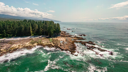 Aerial View of the West Coast of Pacific Ocean. Sunny Cloudy Day.