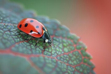 A closeup of a leaf with a ladybug