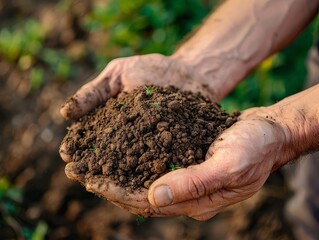 A closeup of hands holding rich soil
