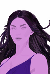 portrait of beautiful woman in purple clothes