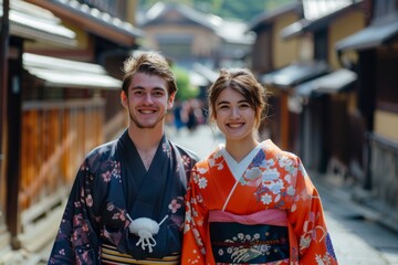 京都で着物を楽しむ外国人カップル（インバウンド・外国人・訪日・旅行・円安・オーバーツーリズム）