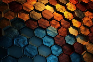 Abstract hexagonal patterns, possibly representing scientific or medical concepts