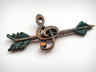 A green and gold arrow with a music note on it. The arrow is pointing to the right