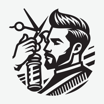 recommend clip art: Barber Logo Vector Illustration Silhouette Model Hairstyle of Glamourous Person