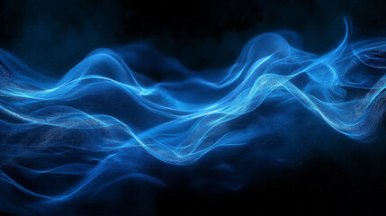 Obraz premium Digital generated image of blue glowing fiber splines making turbulence patterns on black background. 