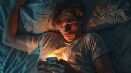 Man Using Smartphone in Bed