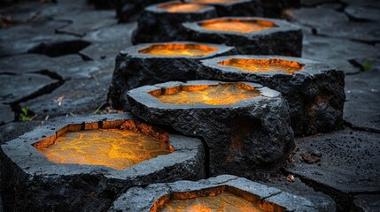 Abstract geometric background with glowing hexagon lights