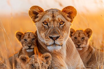 Fototapeta premium Lioness with Cubs in the Wild
