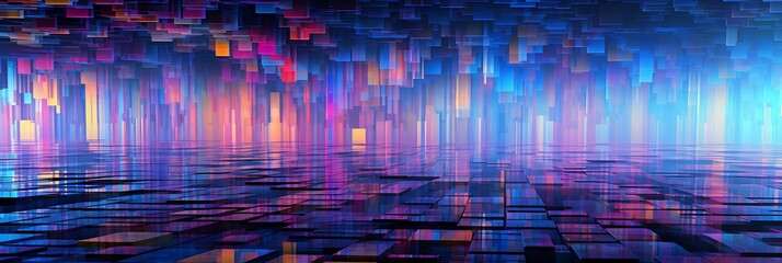 An abstract background with digital glitch effects.