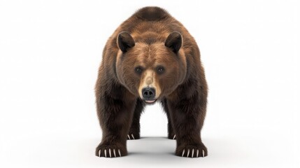 Fototapeta premium Brown grizzly bear isolated on white. Front view 3D illustration. generative ai