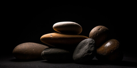 a pile of small stones on a black background