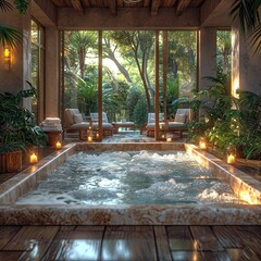 aesthetic Jacuzzi with candles, spa, exotic.