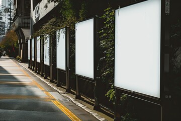 Blank billboard sign mockup in the urban environment, on the facade, empty space to display your advertising or branding campaign